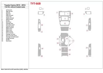 Toyota Camry 2012-UP Full Set, Without Seats Heating BD Interieur Dashboard Bekleding Volhouder