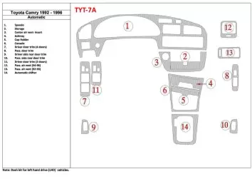 Toyota Camry 1992-1996 Automatic Gearbox, 14 Parts set BD Interieur Dashboard Bekleding Volhouder