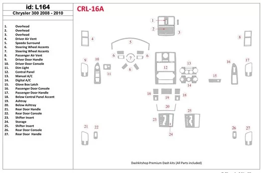 Chrysler 300 2008-UP Matching the original color BD Interieur Dashboard Bekleding Volhouder