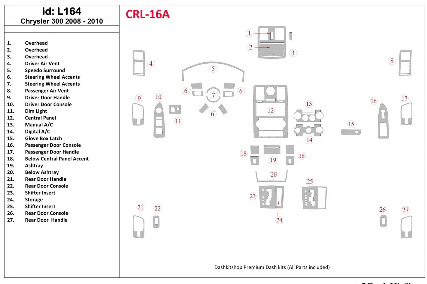 Chrysler 300 2008-UP Matching the original color BD Interieur Dashboard Bekleding Volhouder