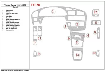 Toyota Camry 1992-1996 Manual Gearbox, 14 Parts set BD Interieur Dashboard Bekleding Volhouder