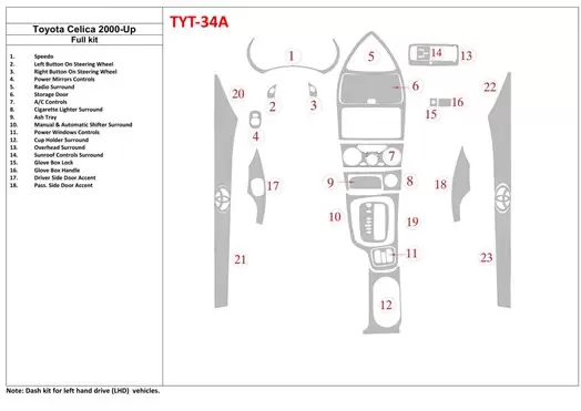 Toyota Celica 2000-UP 2 Des portes BD Kit la décoration du tableau de bord - 1 - habillage decor de tableau de bord