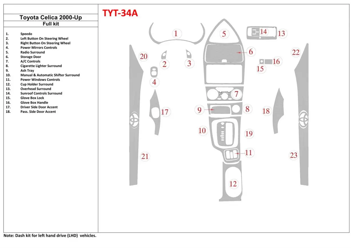 Toyota Celica 2000-UP 2 Doors BD innenausstattung armaturendekor cockpit dekor - 1- Cockpit Dekor Innenraum