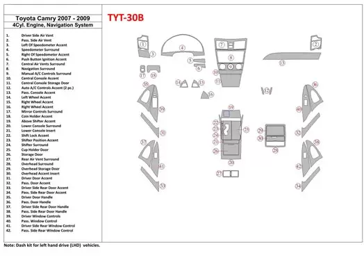 Toyota Camry 2007-2010 Ensemble Complet, 4 Cyl Avec NAVI BD Kit la décoration du tableau de bord - 1 - habillage decor de tablea