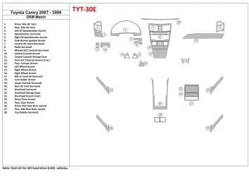 Toyota Camry 2007-2010 Full Set, With OEM Wood Kit, Without NAVI BD Interieur Dashboard Bekleding Volhouder