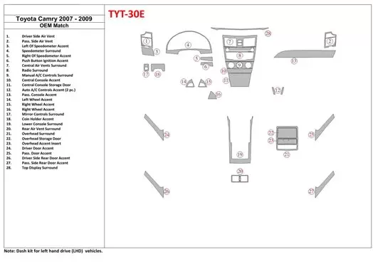 Toyota Camry 2007-2010 Voll Satz, With OEM Wood Kit, Without NAVI BD innenausstattung armaturendekor cockpit dekor - 1- Cockpit 