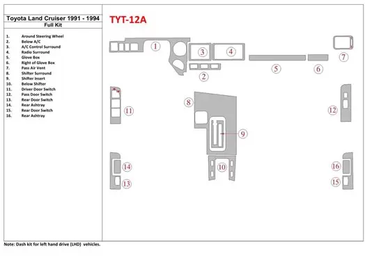 Toyota Land Cruiser 1990-1994 Full Set BD Interieur Dashboard Bekleding Volhouder