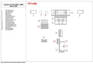 Toyota Corolla 2003-2008 OEM Compliance Interior BD Dash Trim Kit
