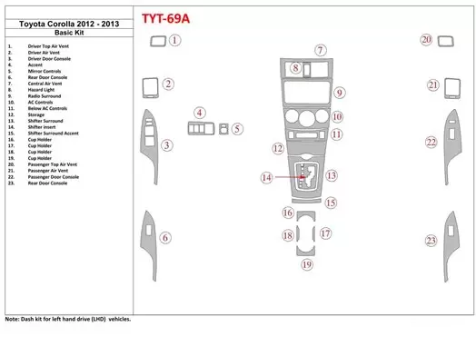 Toyota Corolla 2012-2013 Basic Set BD Interieur Dashboard Bekleding Volhouder