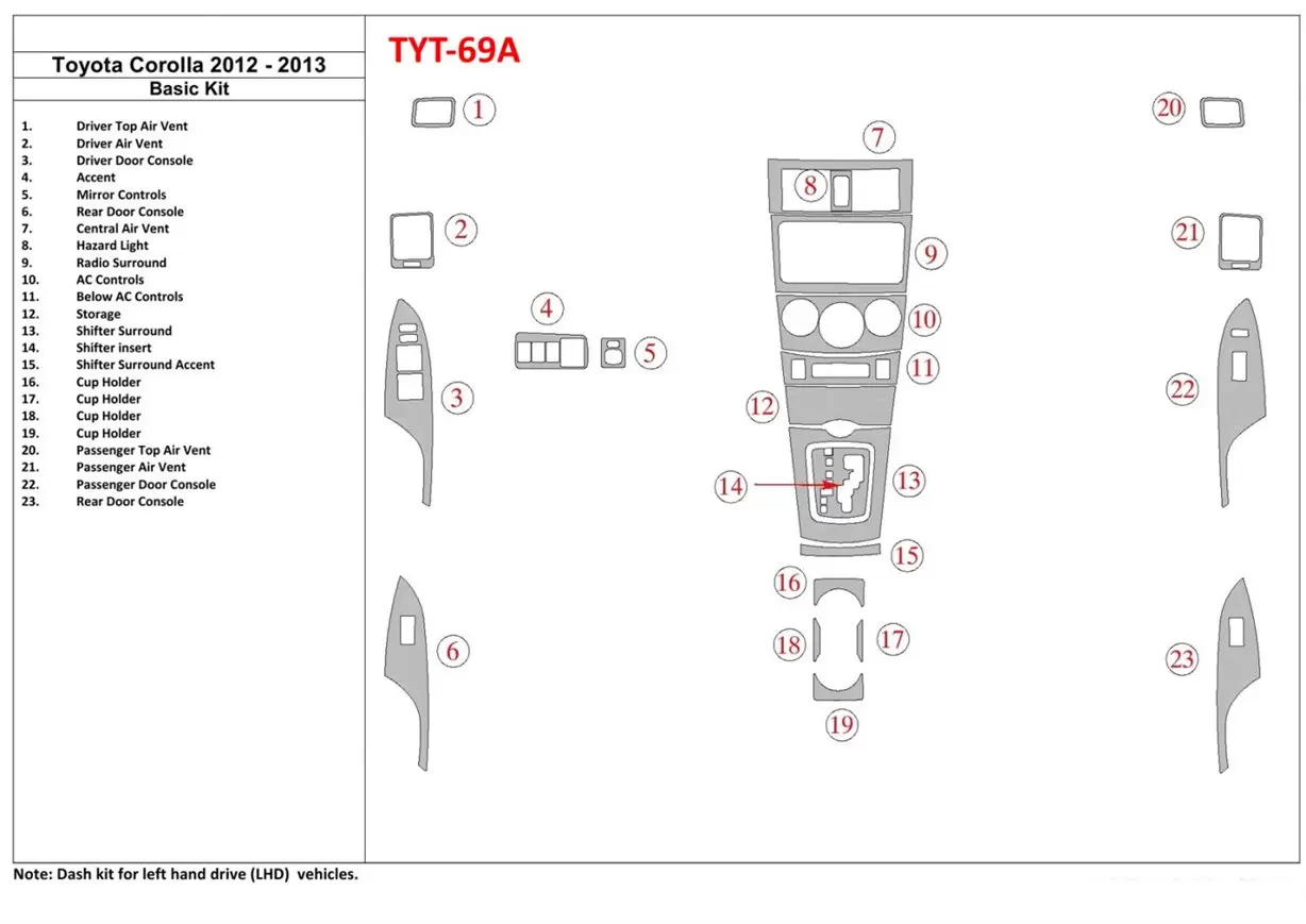 Toyota Corolla 2012-2013 Grundset BD innenausstattung armaturendekor cockpit dekor - 1- Cockpit Dekor Innenraum