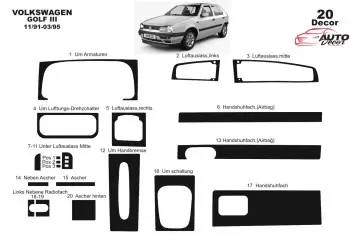 Volkswagen Golf III 08.91-03.95 3D Interior Dashboard Trim Kit Dash Trim Dekor 20-Parts