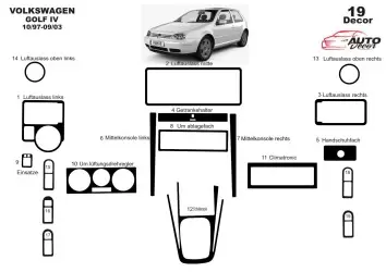 Volkswagen Golf IV 10.97-09.03 Mascherine sagomate per rivestimento cruscotti 19-Decori