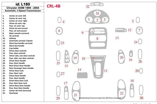 Chrysler 300M 1999-UP Chrysler 300M, 5 Gears-Boîte automatique BD Kit la décoration du tableau de bord - 1 - habillage decor de 