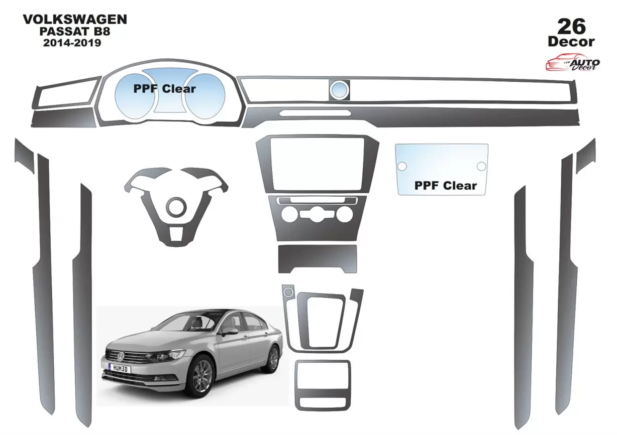 Volkswagen Passat B8 2015-2018 3D Interior Dashboard Trim Kit Dash Trim Dekor 26-Parts