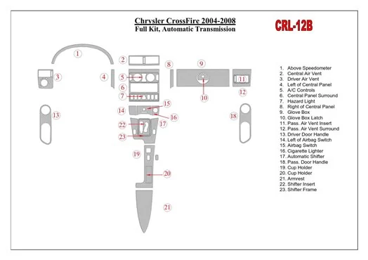 Chrysler CrossFire 2004-UP Full Set, Automatic Gear BD Interieur Dashboard Bekleding Volhouder