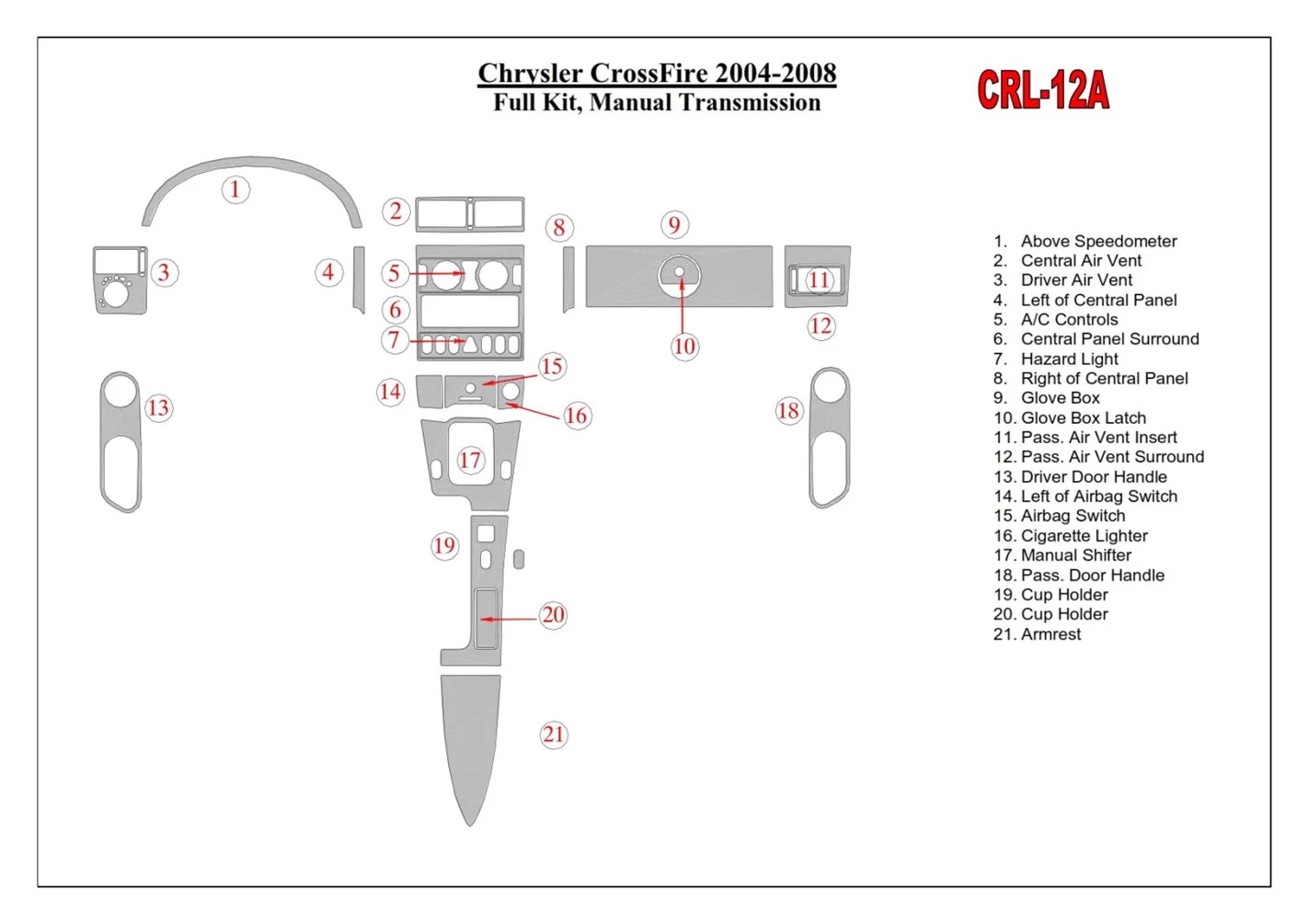 Chrysler CrossFire 2004-UP Ensemble Complet, boîte manuelle Box BD Kit la décoration du tableau de bord - 2 - habillage decor de