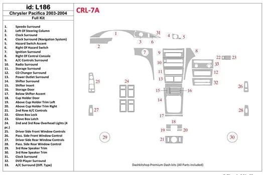 Chrysler Pacifica 2003-2004 Ensemble Complet, OEM Compliance BD Kit la décoration du tableau de bord - 1 - habillage decor de ta