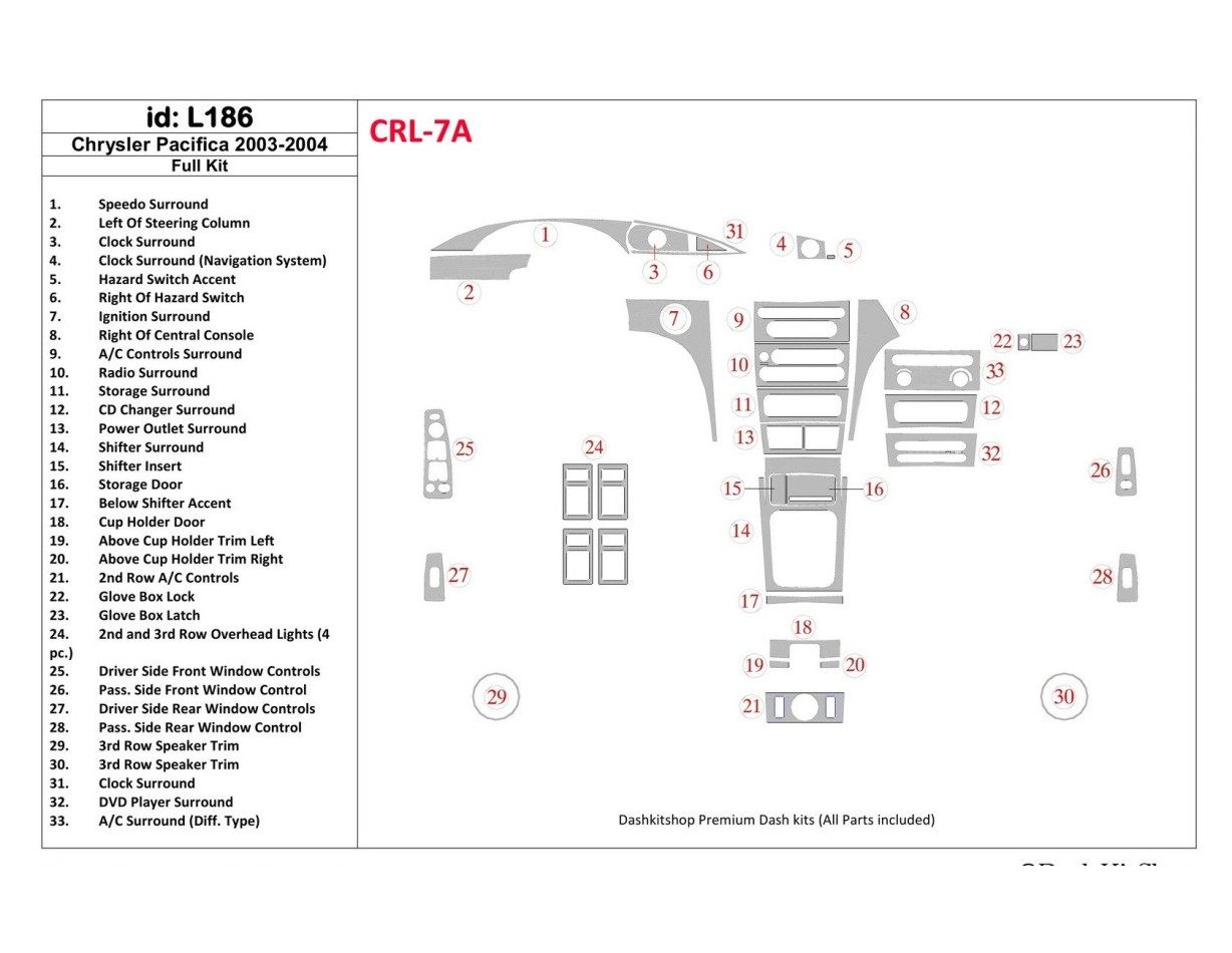 Chrysler Pacifica 2003-2004 Full Set, OEM Compliance Interior BD Dash Trim Kit