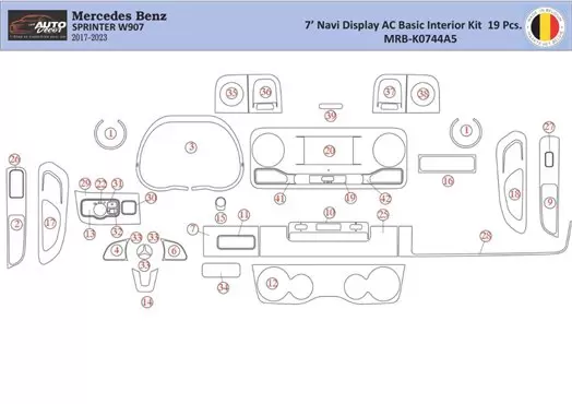 Mercedes Sprinter W907 Mittelkonsole Armaturendekor WHZ Cockpit Dekor 39 Teilige - 1- Cockpit Dekor Innenraum