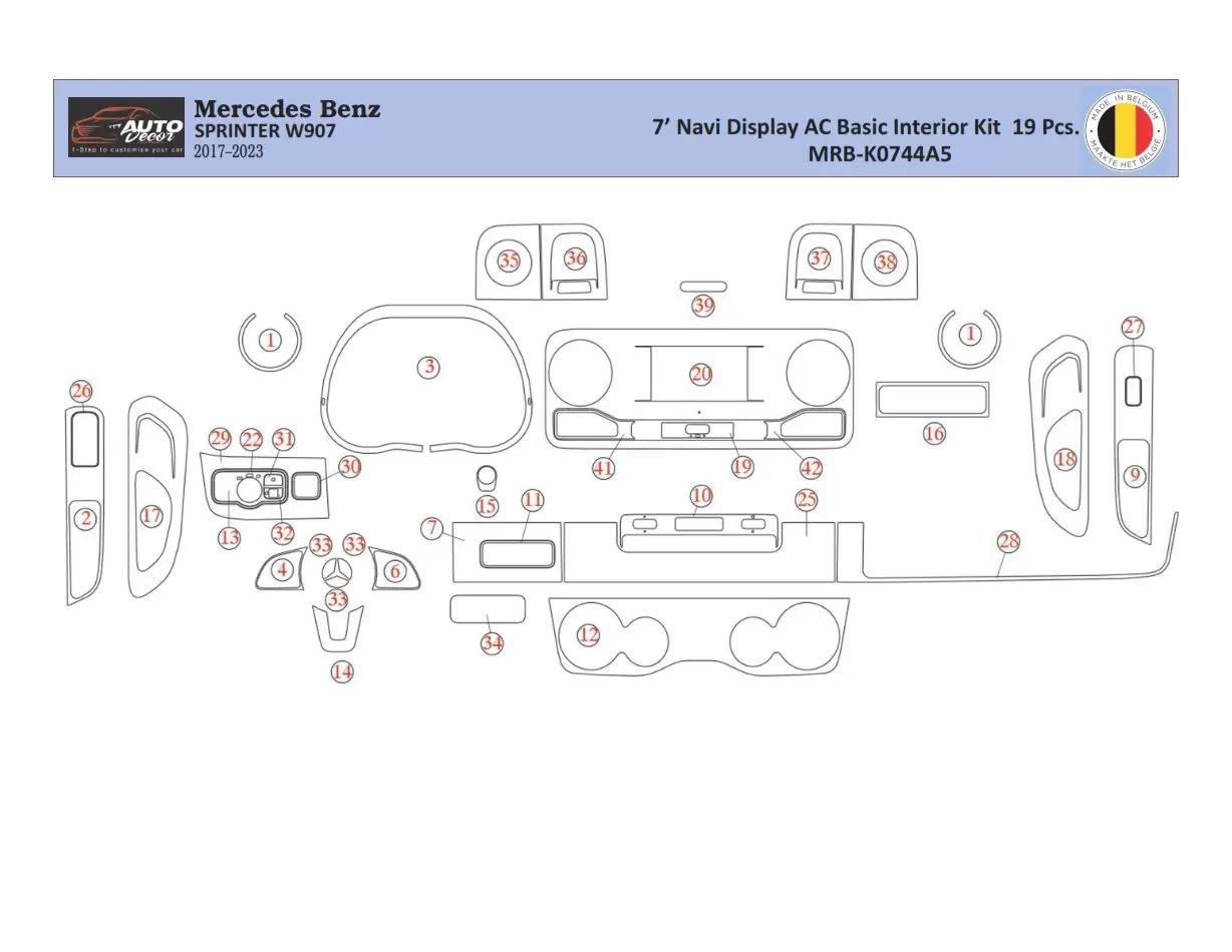 Mercedes Sprinter W907 Inleg dashboard Interieurset aansluitend en pasgemaakt 39 Delen