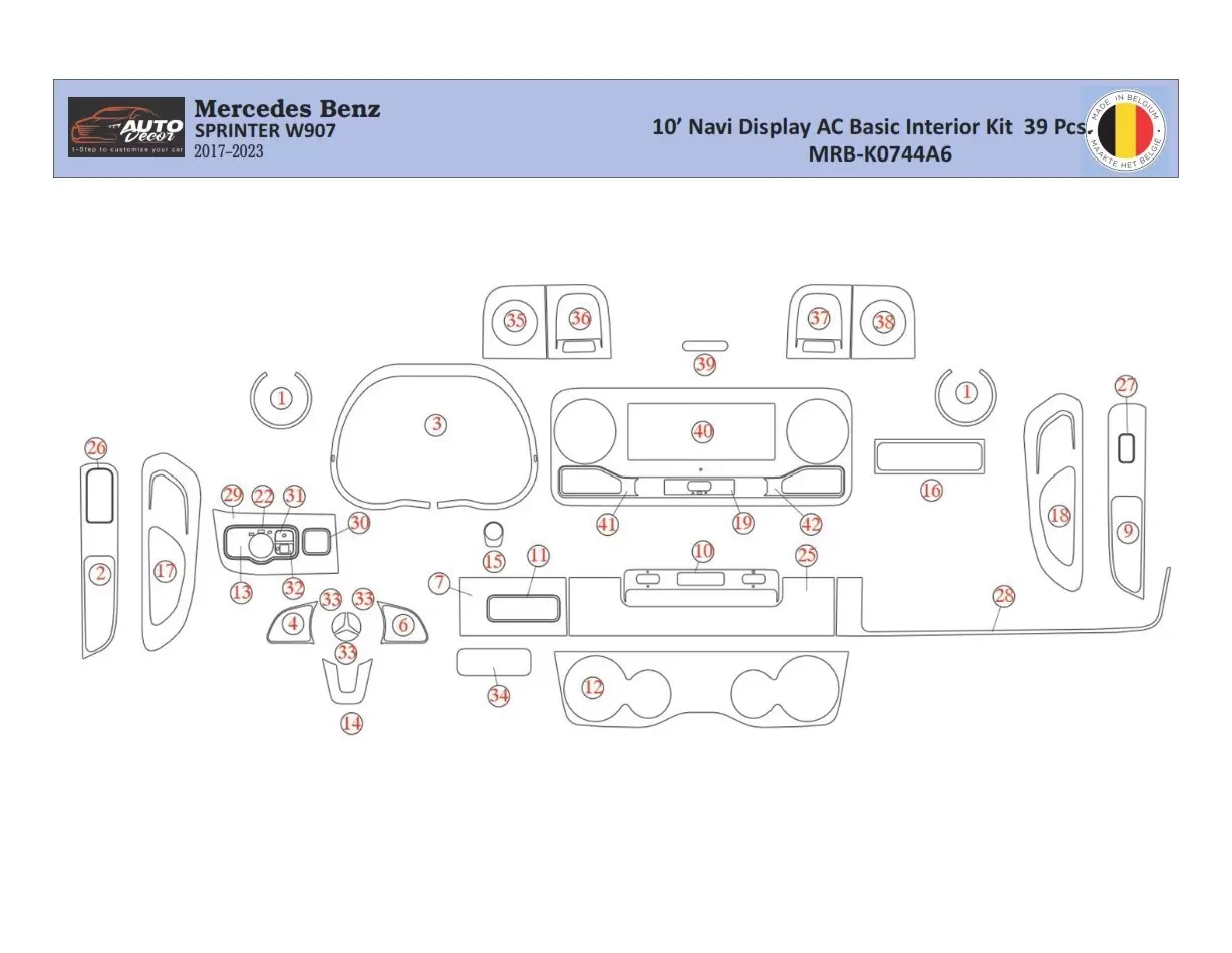 Mercedes Sprinter W907 Interni WHZ Kit rivestimento cruscotto 39 pezzi