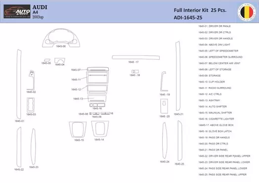 Audi A4 B6 2000–2006 Kit la décoration du tableau de bord 44 Pièce - 1 - habillage decor de tableau de bord