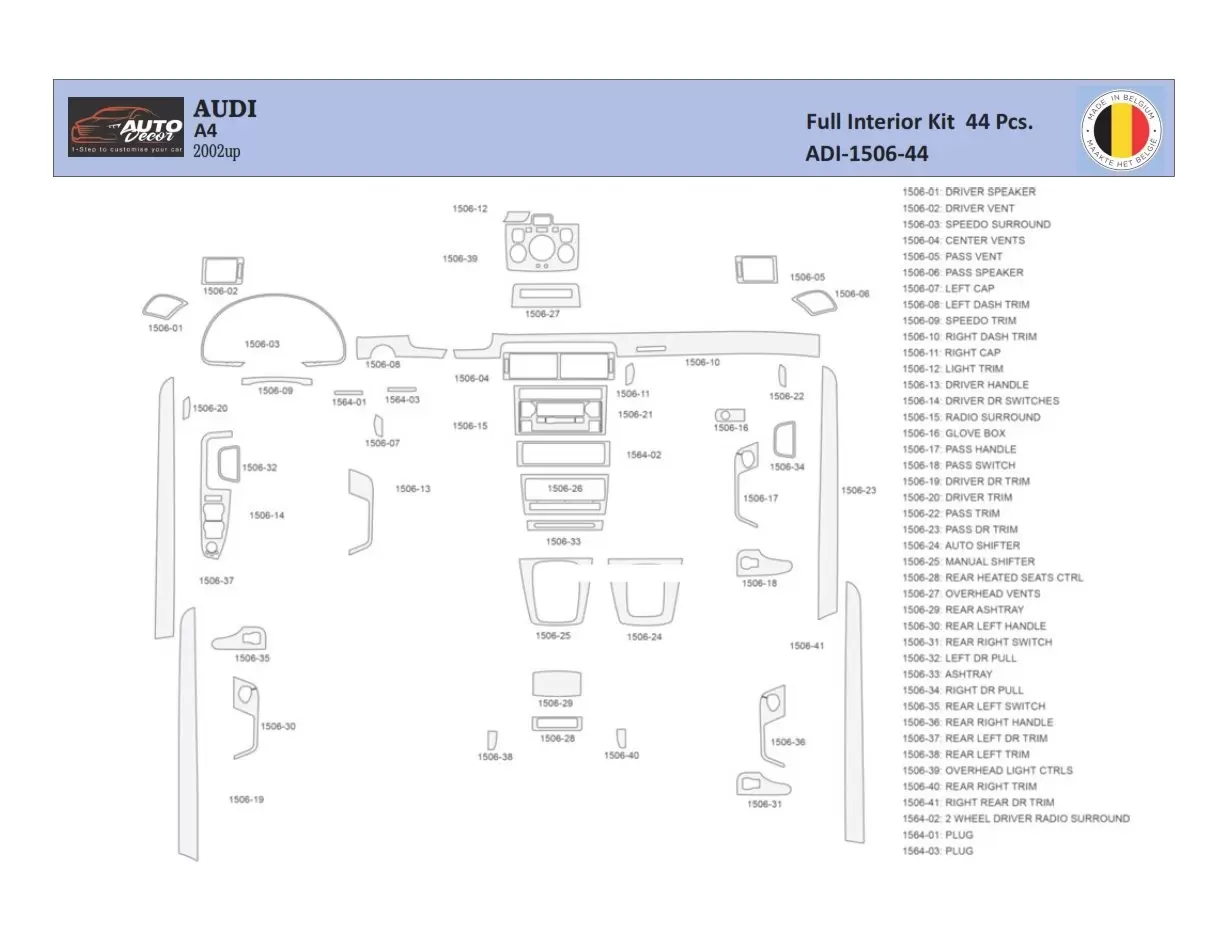 Audi A4 B7 2004–2008 Mittelkonsole Armaturendekor WHZ Cockpit Dekor 25 Teilige - 1- Cockpit Dekor Innenraum