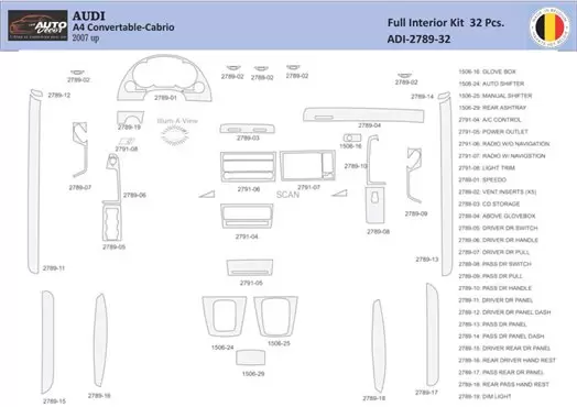 Audi A4 B7 Cabrio 2004–2008 Mittelkonsole Armaturendekor WHZ Cockpit Dekor 32 Teilige - 1- Cockpit Dekor Innenraum