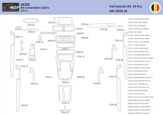 Audi A4 B8 2008–2016 Kit la décoration du tableau de bord 34 Pièce - 1 - habillage decor de tableau de bord