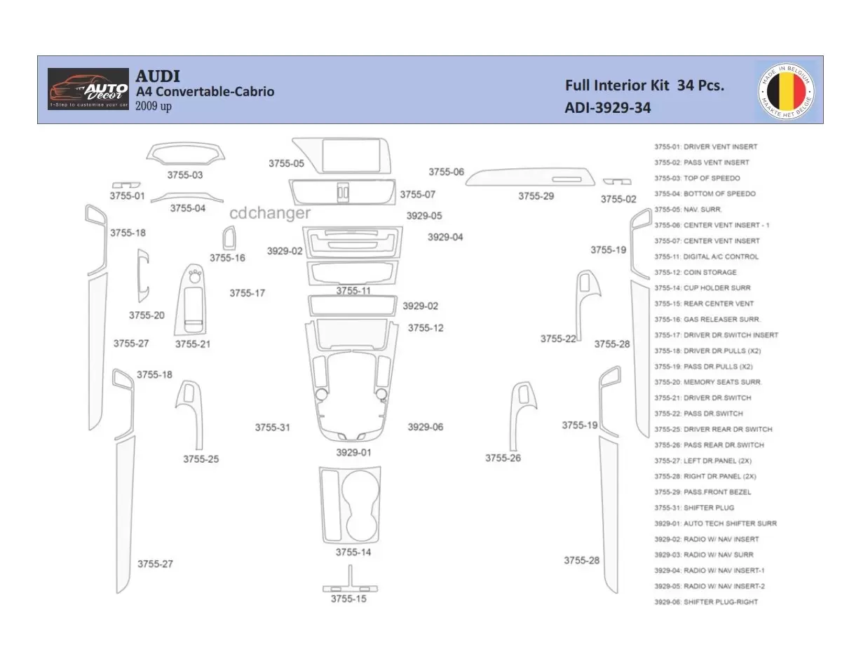 Audi A4 B8 2008–2016 Inleg dashboard Interieurset aansluitend en pasgemaakt 34 Delen