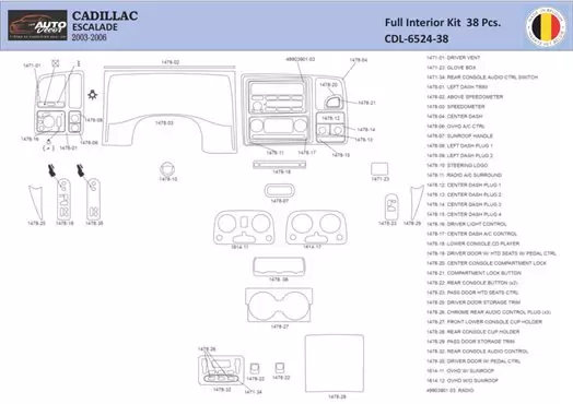 Cadillac Escalade 2003–2006 Mittelkonsole Armaturendekor WHZ Cockpit Dekor 34 Teilige - 1- Cockpit Dekor Innenraum