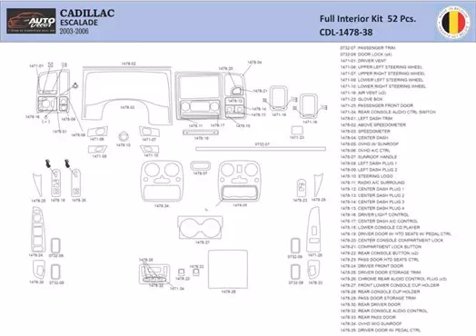 Cadillac Escalade 2003–2006 Kit la décoration du tableau de bord 52 Pièce - 1 - habillage decor de tableau de bord