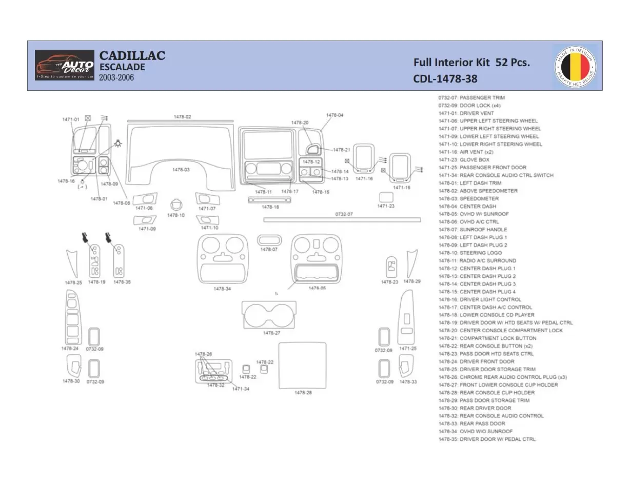 Cadillac Escalade 2003–2006 Mascherine sagomate per rivestimento cruscotti 52 Decori