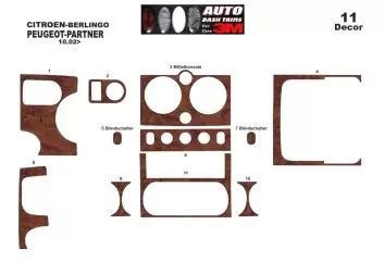 Citroen Berlingo 10.02-07.08 3M 3D Interior Dashboard Trim Kit Dash Trim Dekor 11-Parts