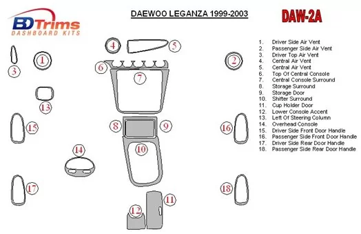 Daewoo Leganza 1999-2003 Voll Satz BD innenausstattung armaturendekor cockpit dekor - 1- Cockpit Dekor Innenraum
