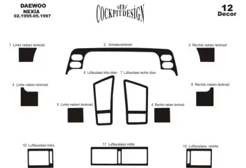 Daewoo Nexia 02.95 - 05.97 3D Inleg dashboard Interieurset aansluitend en pasgemaakt op he 12 -Teile