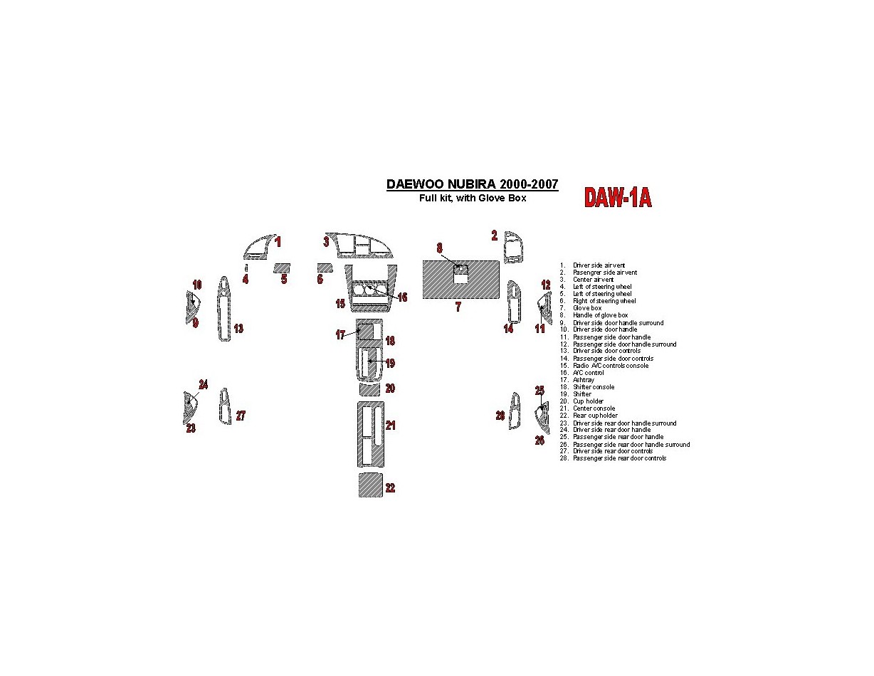 DAEWOO Daewoo Nubira 2000-2007 Full Set, with glowe-box Interior BD Dash Trim Kit €64.99