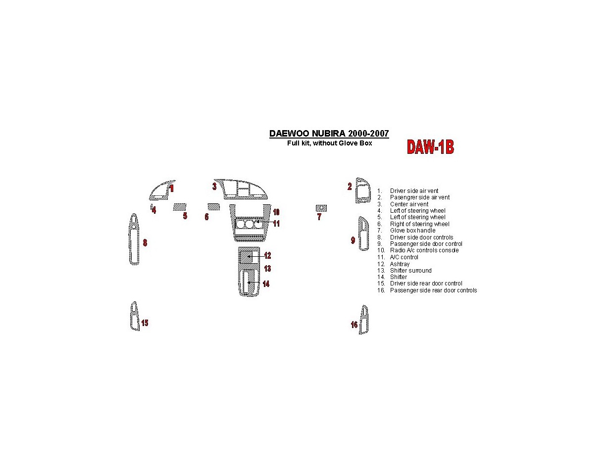 Daewoo Nubira 2000-2007 Full Set, Without glowe-box BD Interieur Dashboard Bekleding Volhouder