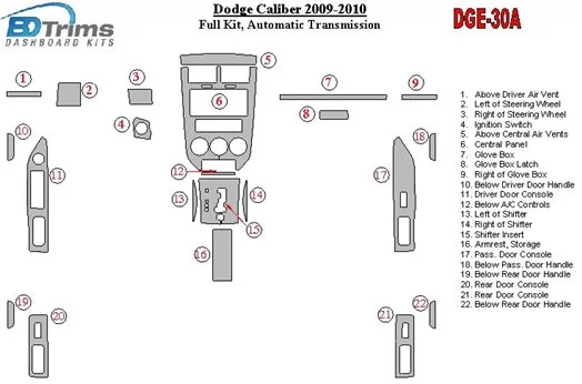 Dodge Caliber 2009-UP Full Set, Automatic Gear BD Interieur Dashboard Bekleding Volhouder