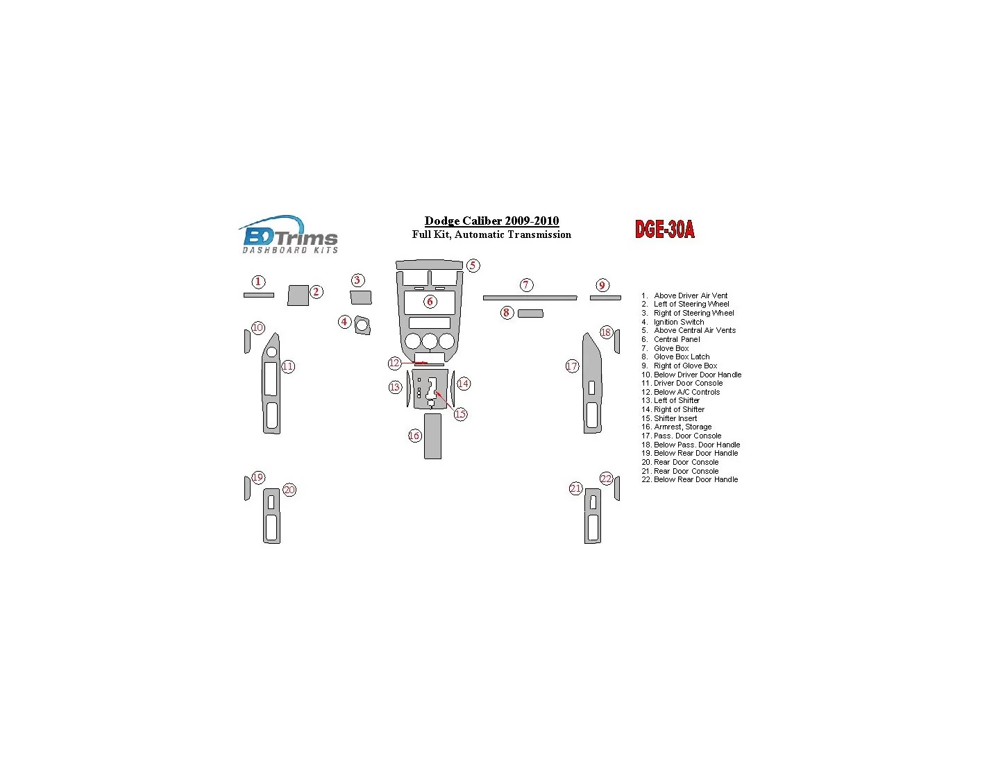 Dodge Caliber 2009-UP Full Set, Automatic Gear BD Interieur Dashboard Bekleding Volhouder