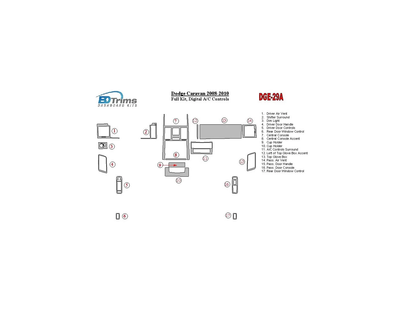 Dodge Caravan 2008-UP Full Set, Automatic AC Controls Cruscotto BD Rivestimenti interni