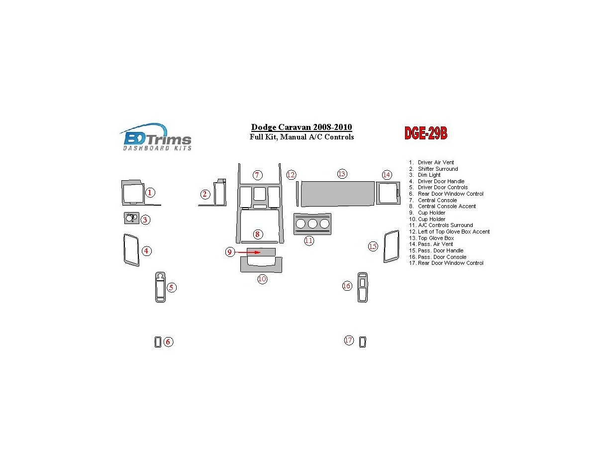 Dodge Caravan 2008-UP Full Set, Manual Gearbox AC Controls Cruscotto BD Rivestimenti interni