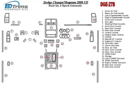 Dodge Charger 2008-UP Basic Set Interior BD Dash Trim Kit