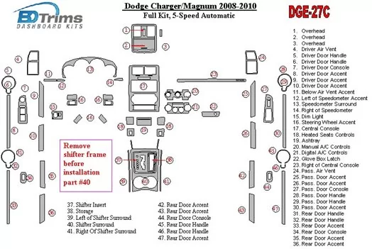 Dodge Charger 2008-UP Full Set, 5 - Gears Automatic Gearbox BD Interieur Dashboard Bekleding Volhouder