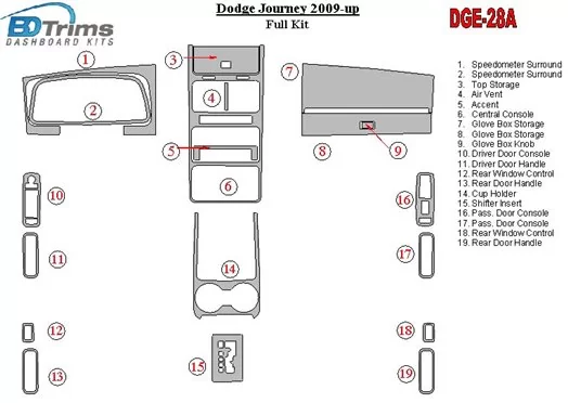 Dodge Journey 2009-UP Full Set BD Interieur Dashboard Bekleding Volhouder