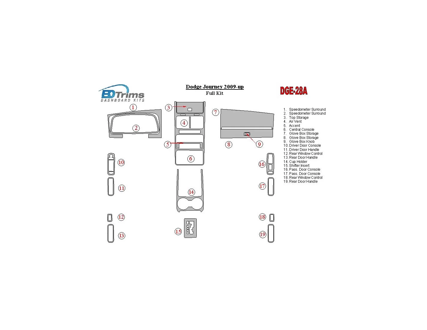 Dodge Journey 2009-UP Full Set BD Interieur Dashboard Bekleding Volhouder