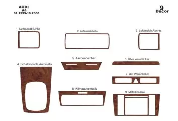 Audi A4 B5 Typ 8D 06.99 - 10.003D Inleg dashboard Interieurset aansluitend en pasgemaakt op he 9 -Teile