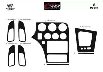 Alfa Romeo 159 09.2005 3D Interior Dashboard Trim Kit Dash Trim Dekor 8-Parts