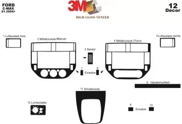 Ford C Max 01.04-09.10 3M 3D Interior Dashboard Trim Kit Dash Trim Dekor 12-Parts