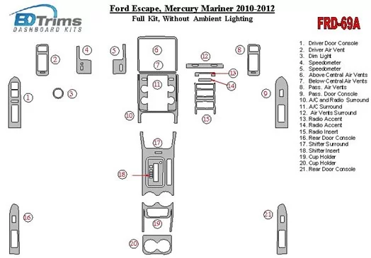 Ford Escape 2010-2012 Full Set Without lighting Ambient lighting BD Interieur Dashboard Bekleding Volhouder